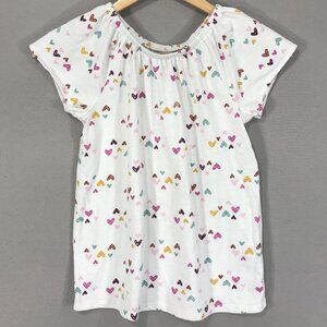 Cat & Jack Top Girl's Medium 7-8 White Hearts Popover Tee Shirt Round Neck Cap